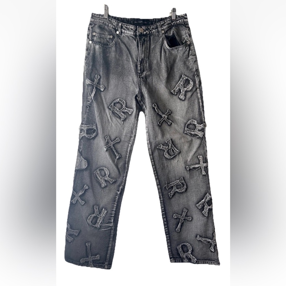 Racer Worldwide Applique Logo Cross Jeans Acid Wash Punk Y2K Size 34